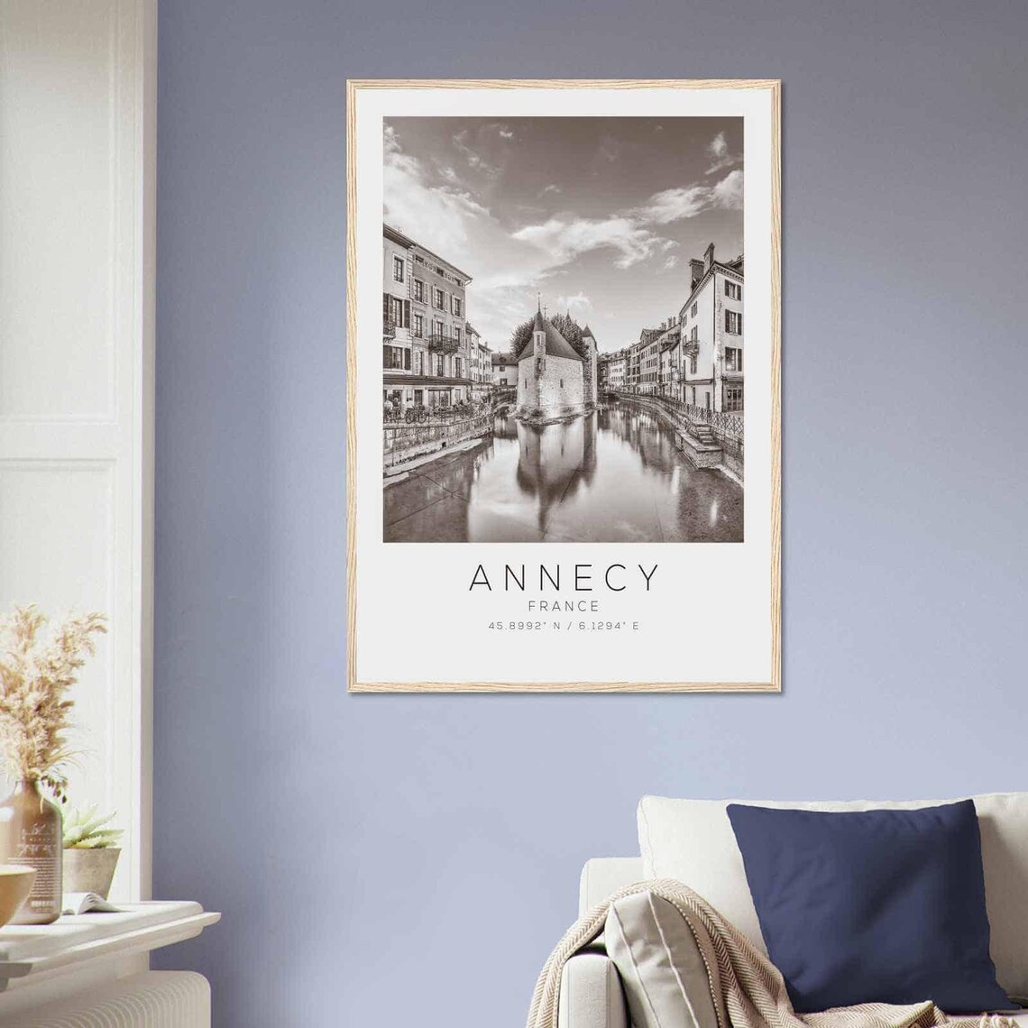 Annecy France Black White Canal Old Stone Building Travel Poster - Image 2