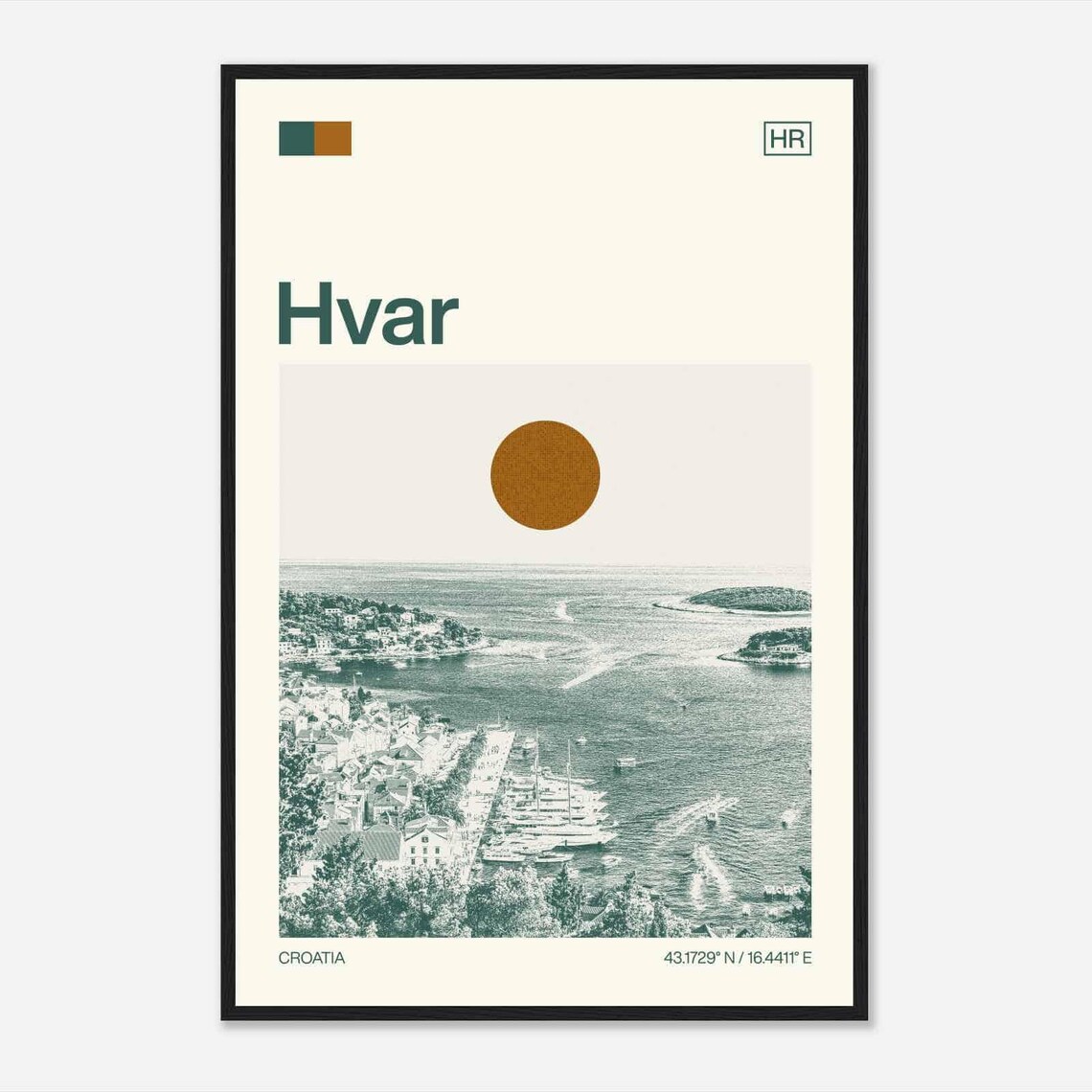 Hvar Croatia Island Harbor Yacht Minimalist Travel Art Poster