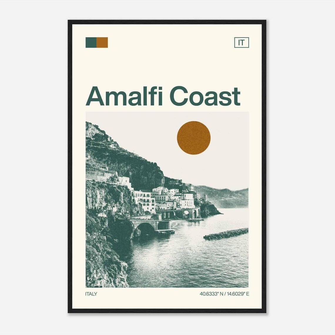 Amalfi Coast Italy Cliffside Village Vintage Style Travel Poster