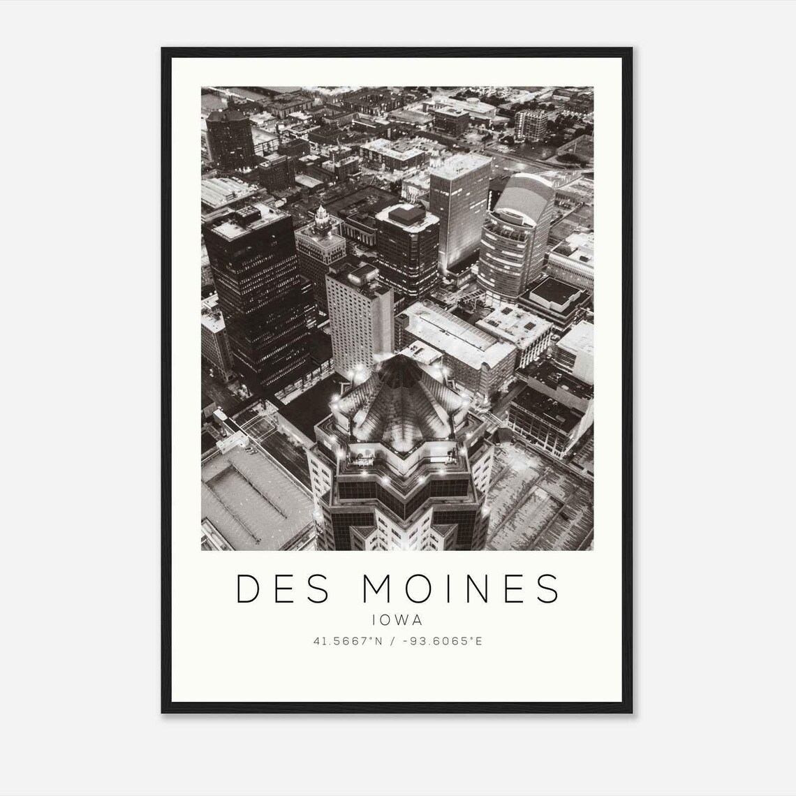 Des Moines Iowa Night Aerial Downtown Towers Lights Photo Poster