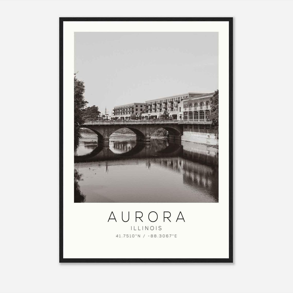 Aurora Illinois River Bridge Reflection Waterfront Photo Poster