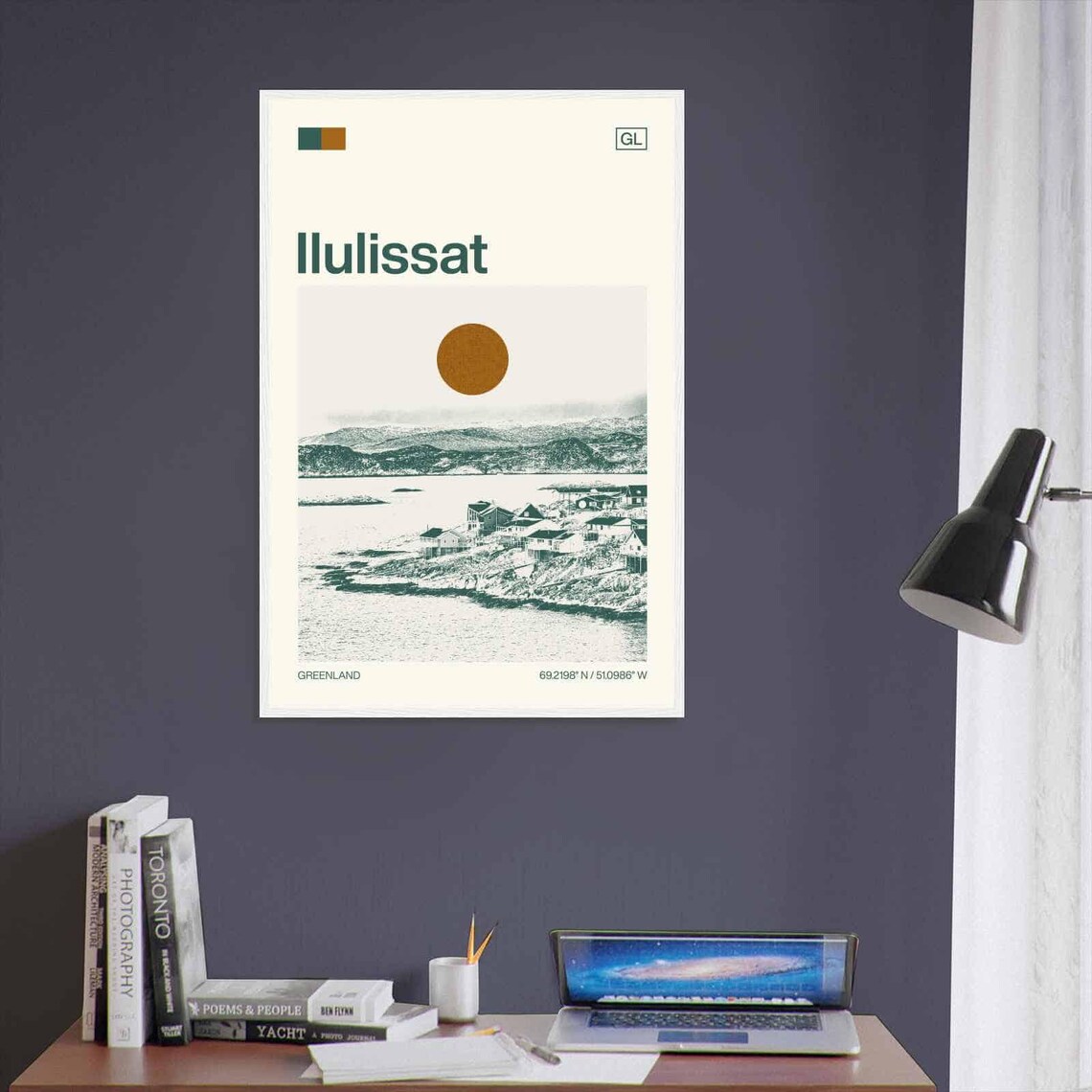 Ilulissat Greenland Coastal Town Fjord Houses Duotone Travel Poster - Image 3