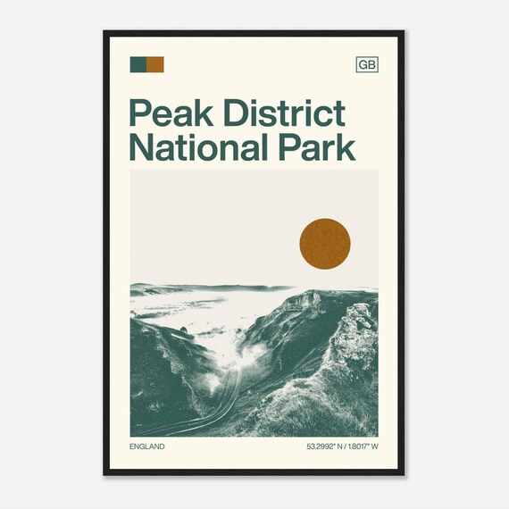 Peak District England Mountain Valley Road Minimalist Travel Poster