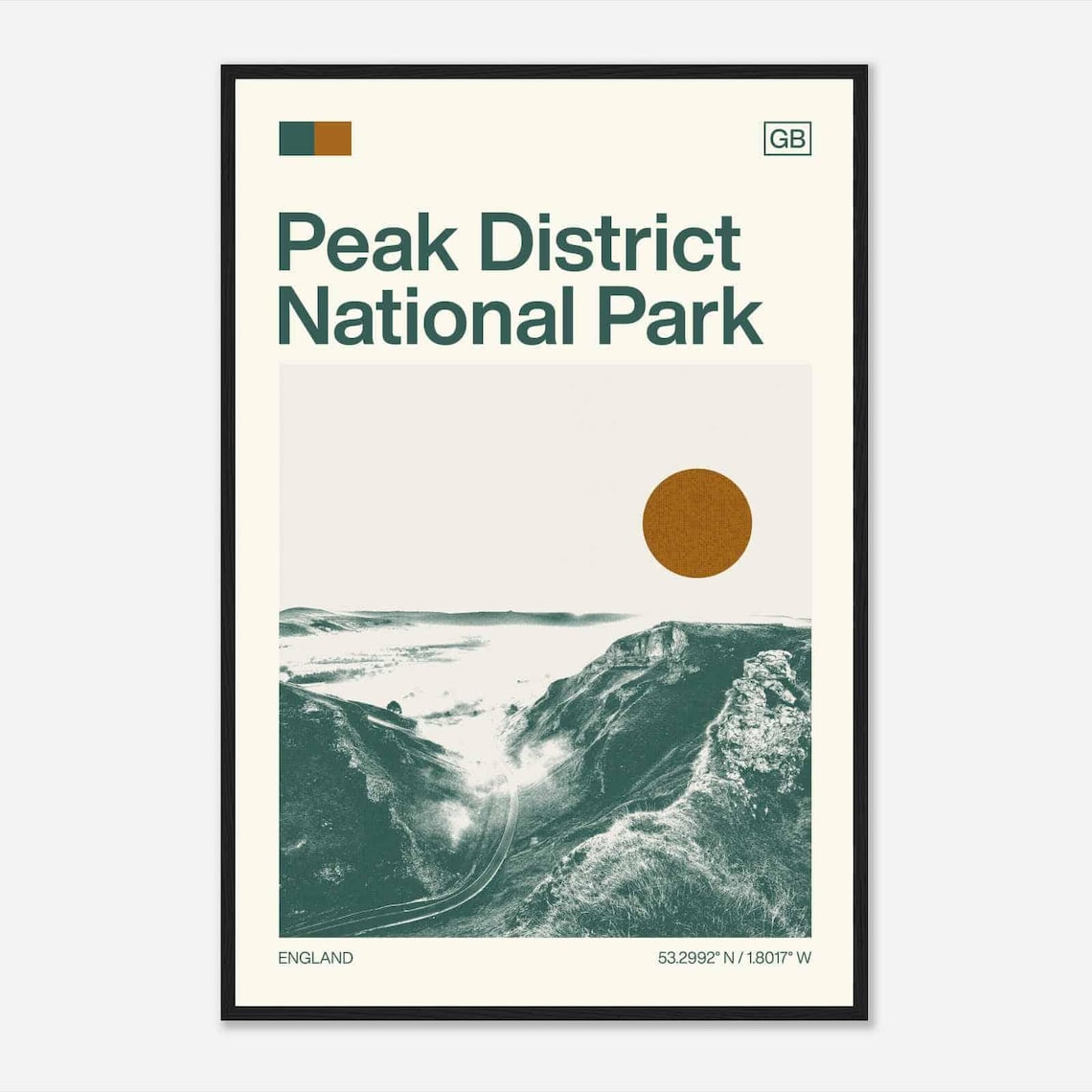 Peak District England Mountain Valley Road Minimalist Travel Poster