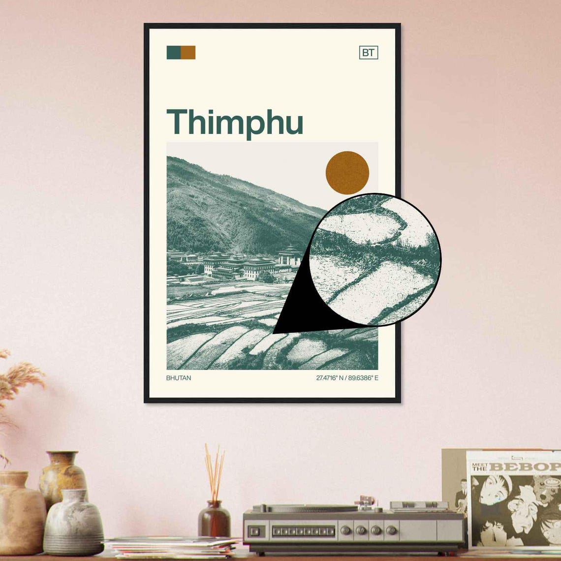 Thimphu Bhutan Himalayan Valley Fortress Vintage Travel Poster - Image 4