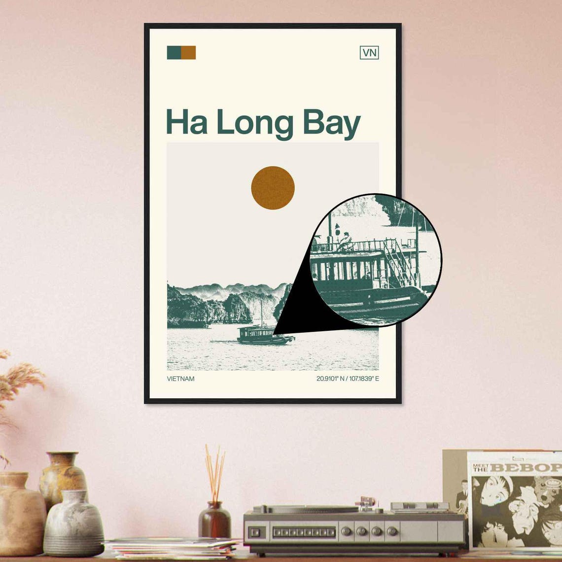Ha Long Bay Vietnam Junk Boat Karst Cliff Minimalist Travel Poster - Image 4