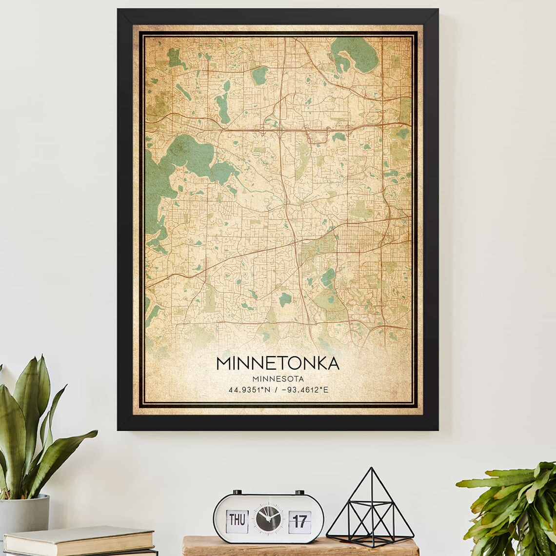 Vintage Minnetonka Minnesota Twin Cities Suburb Street Map Poster