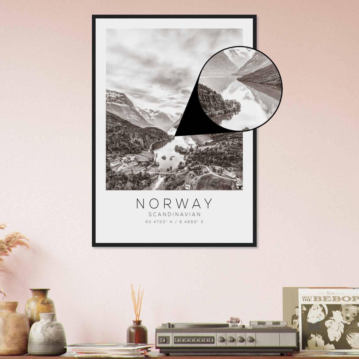 Norway Scandinavian Fjord Valley Aerial Black White Photo Poster - Image 4