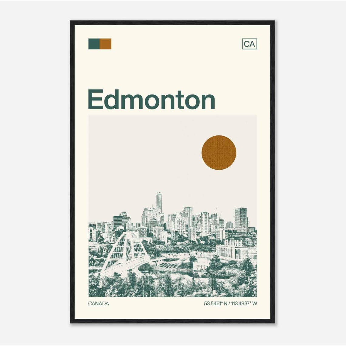 Edmonton Canada Minimalist Monochrome Skyline Bridge Travel Poster