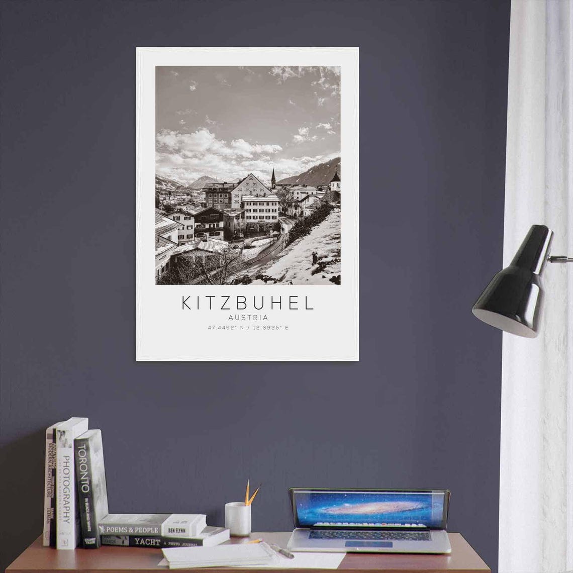 Kitzbuhel Austria Black White Snowy Alpine Ski Town View Poster - Image 3