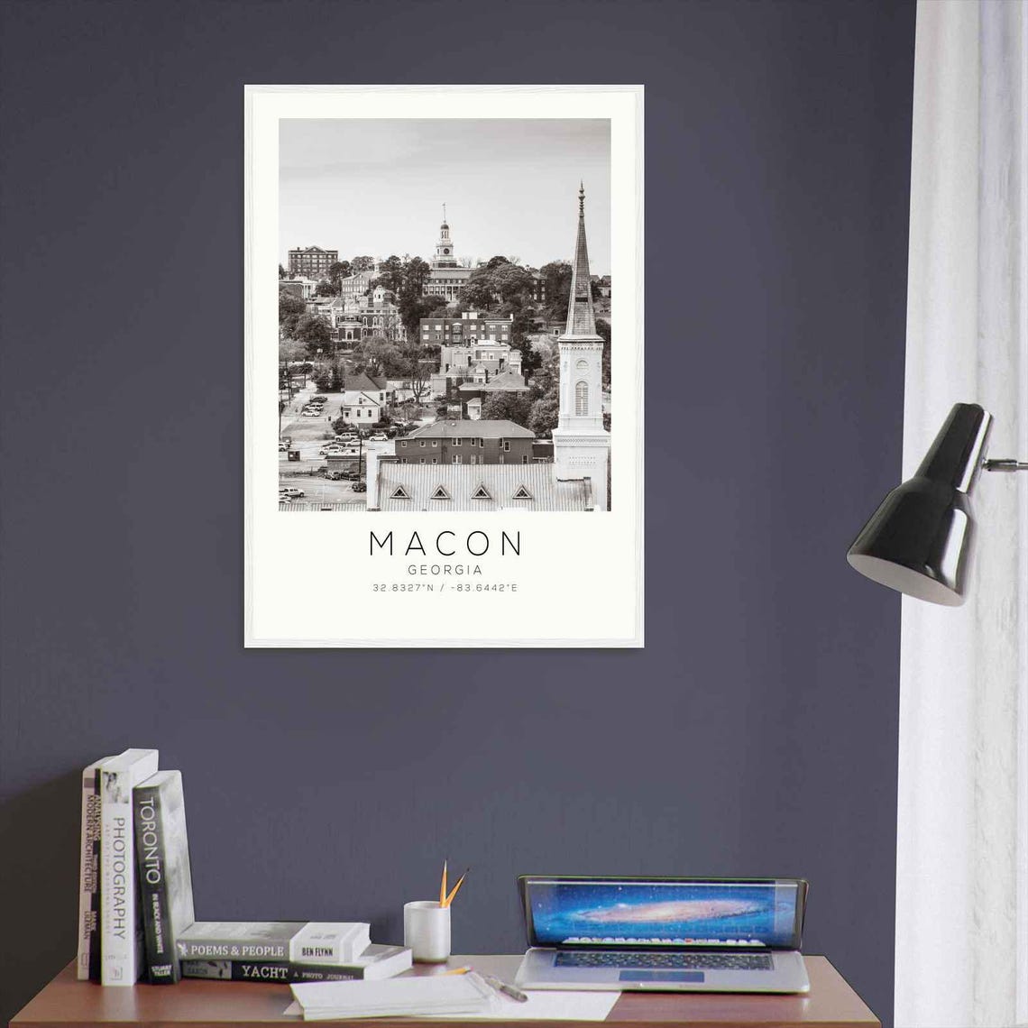 Macon Georgia Downtown Church Spires Black And White Photo Poster - Image 3