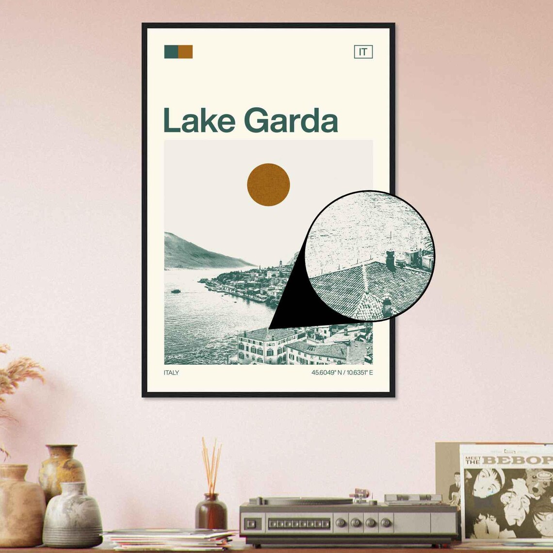Lake Garda Italy Lakeside Town Hillside View Duotone Travel Poster - Image 4
