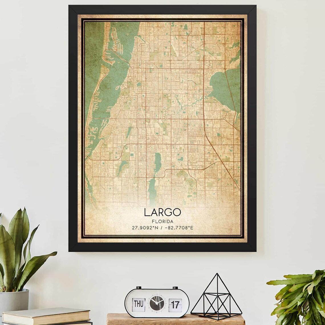 Largo Florida Vintage City Street Map Poster Retro Home Decor