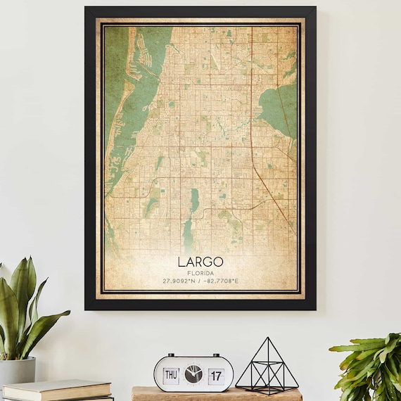 Largo Florida Vintage City Street Map Poster Retro Home Decor