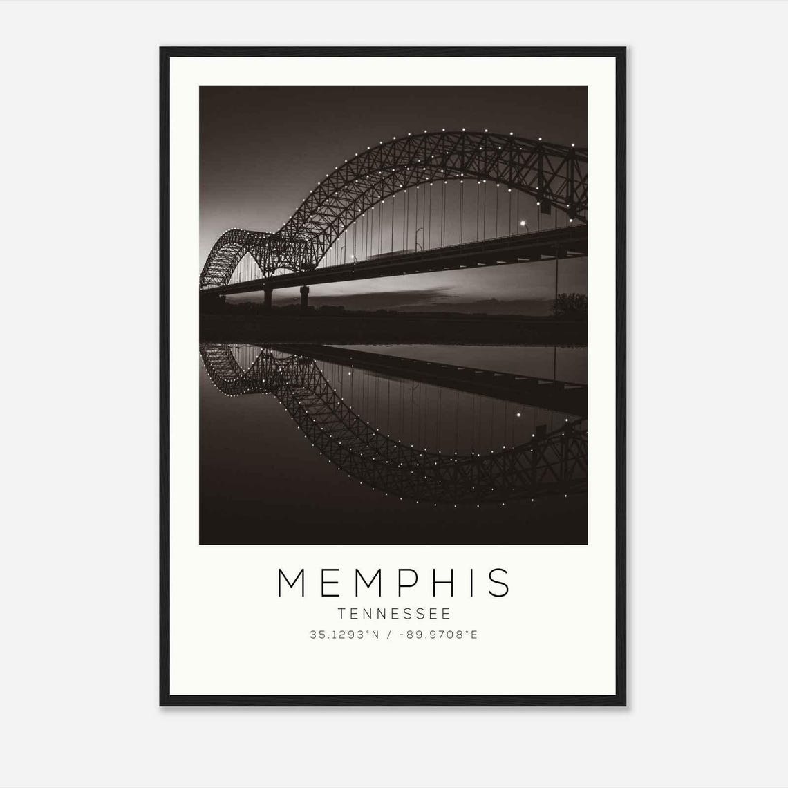 Memphis Tennessee Hernando Bridge Night Minimalist Travel Poster