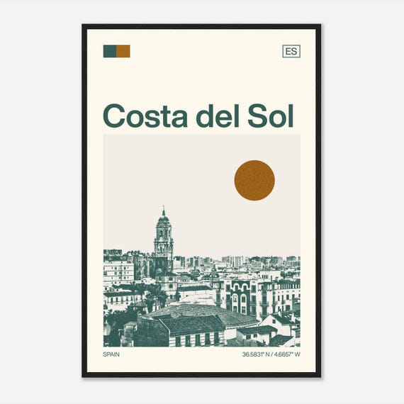 Costa Del Sol Spain Minimalist Monochrome Travel Photo Poster