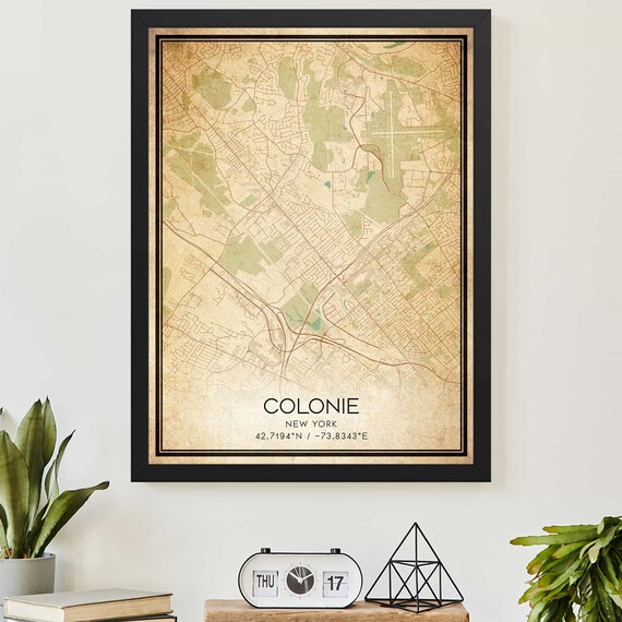 Colonie New York Vintage Map Poster City Streets Antique Style Coordinates