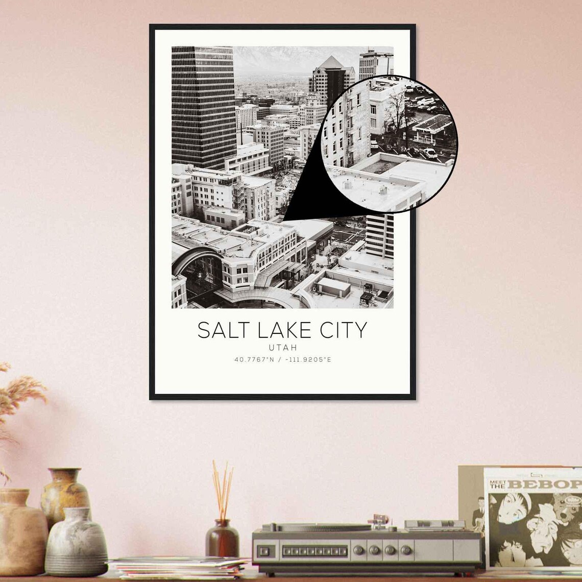 Salt Lake City Utah Downtown Skyline Aerial Monochrome Photo Poster - Image 4