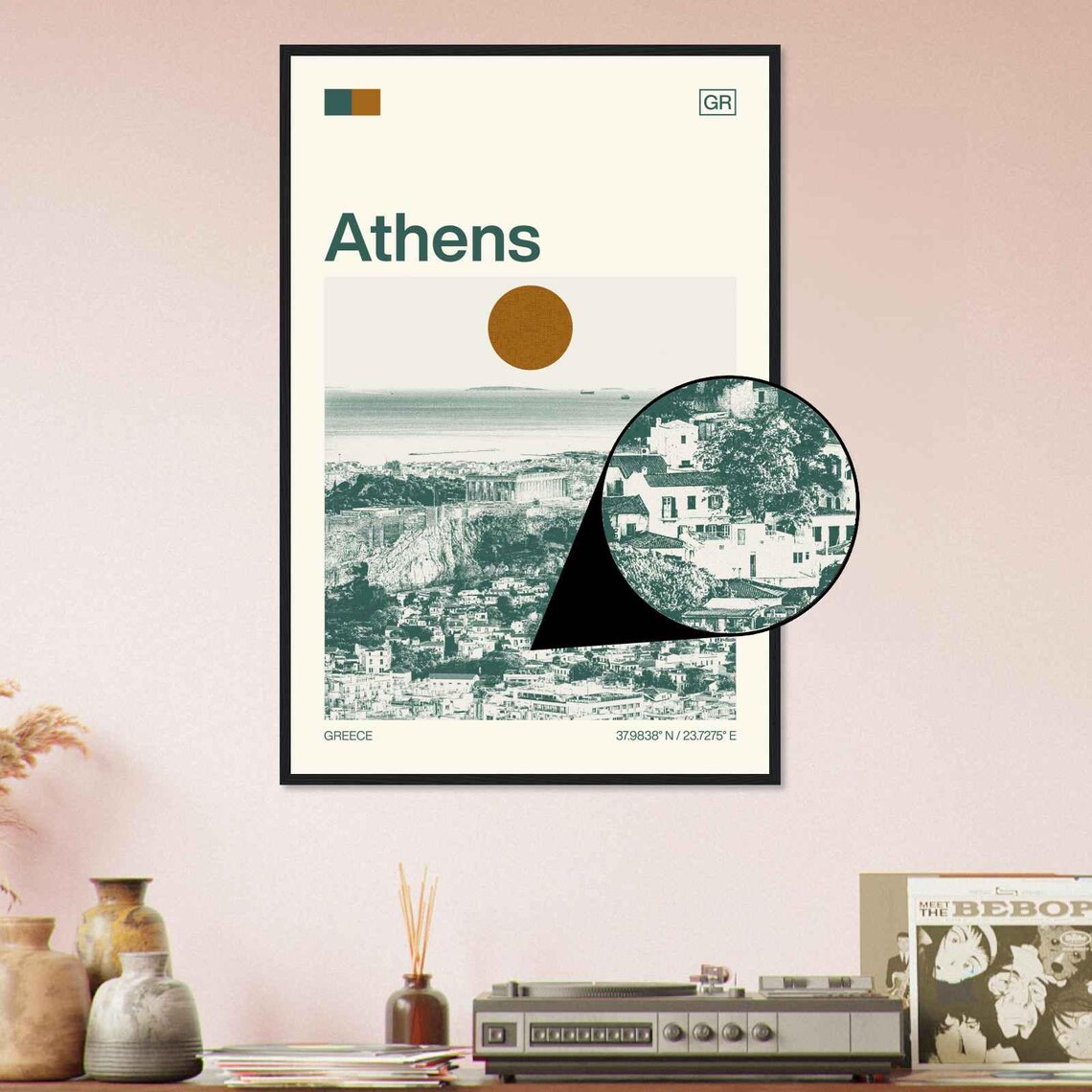 Athens Greece Acropolis Hill and Parthenon Duotone Travel Poster - Image 4