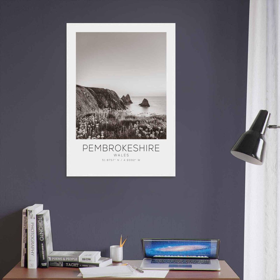 Pembrokeshire Wales Wild Coastal Cliffs Black White Photo Poster - Image 3