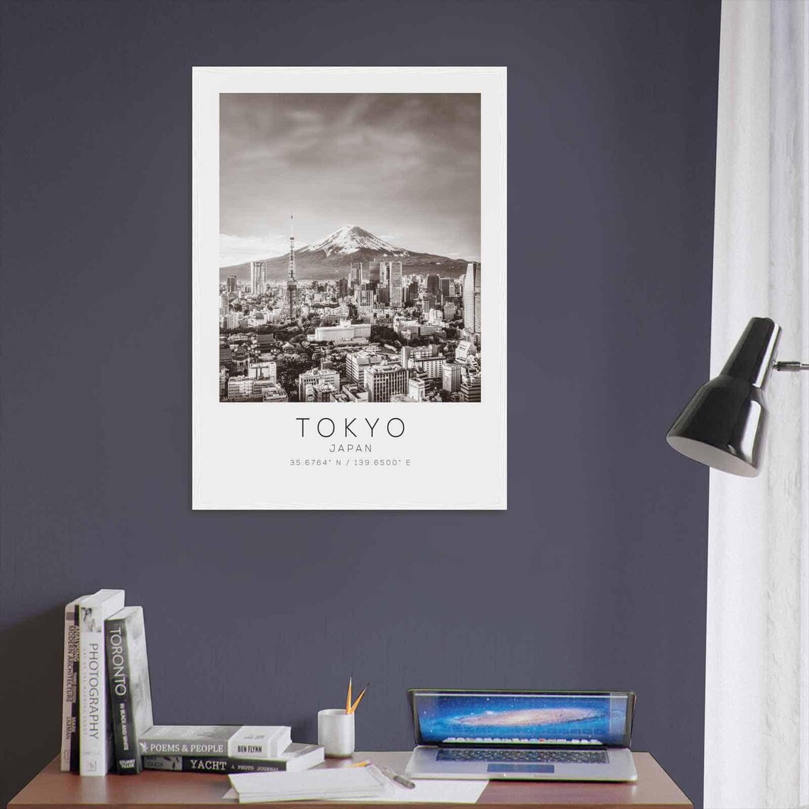 Tokyo Japan Tower Skyline Mount Fuji Black and White Photo Poster - Image 3