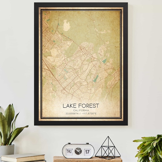 Vintage Lake Forest California Street Map Coordinates Poster