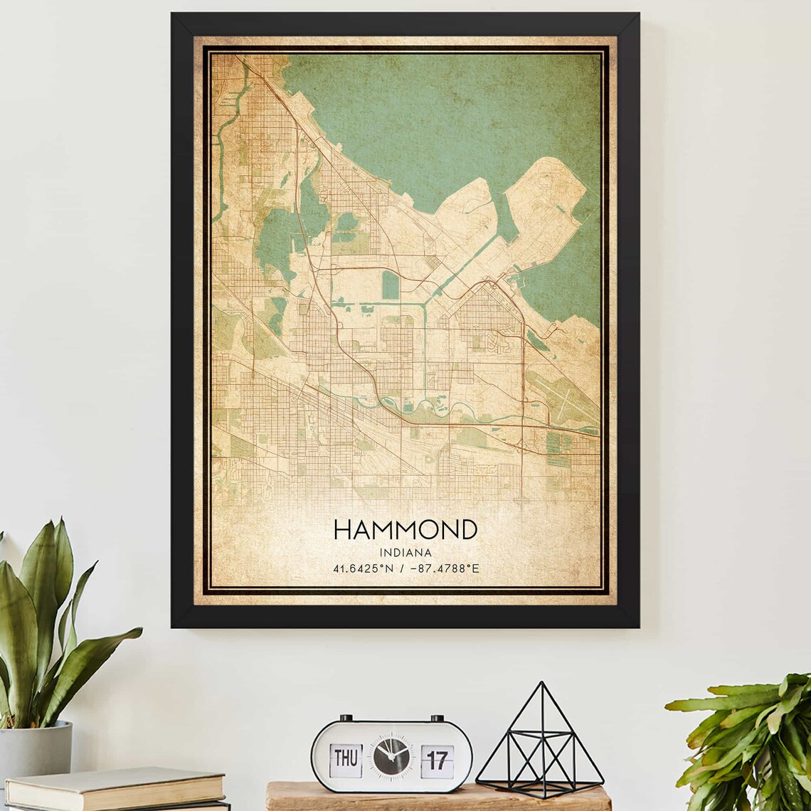 Hammond Indiana Vintage Style City Street Map Coordinates Wall Art