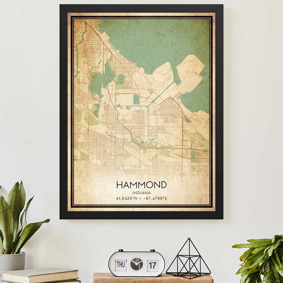 Hammond Indiana Vintage Style City Street Map Coordinates Wall Art