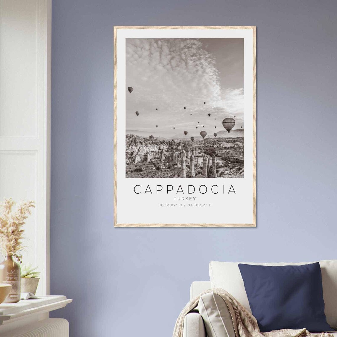 Cappadocia Turkey Hot Air Balloons Fairy Chimneys Black White Poster - Image 2
