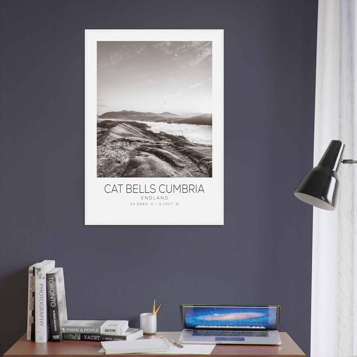 Cat Bells Cumbria England Lake District Fells Black and White Poster - Image 3