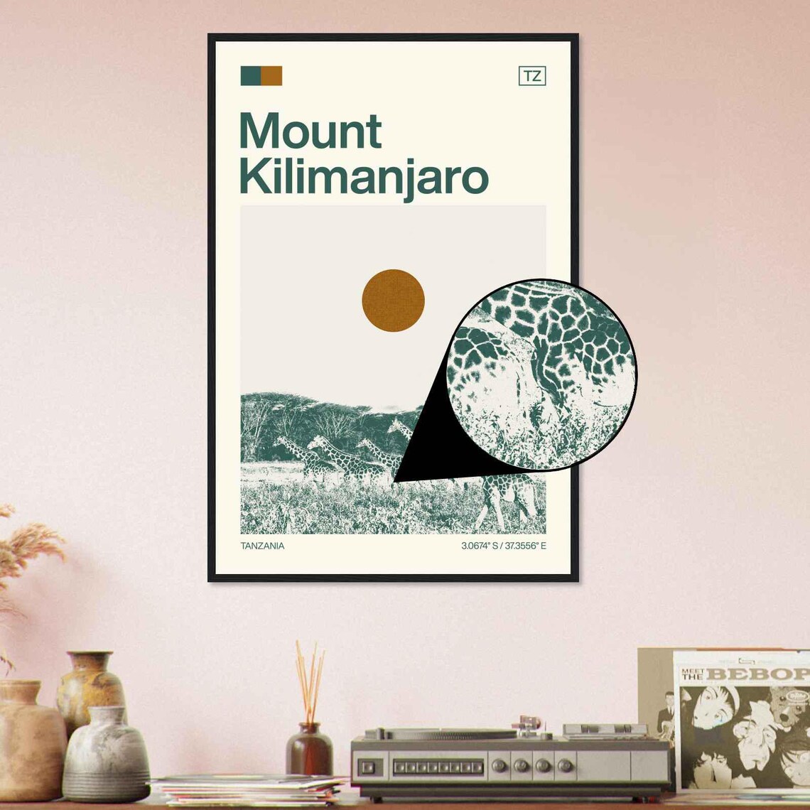 Mount Kilimanjaro Tanzania Giraffe Safari Minimalist Travel Poster - Image 4