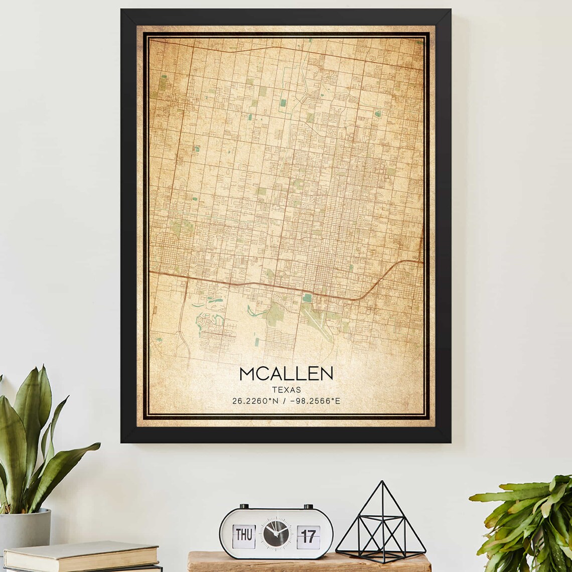 Vintage McAllen Texas City Street Map Antique Style Gift Poster