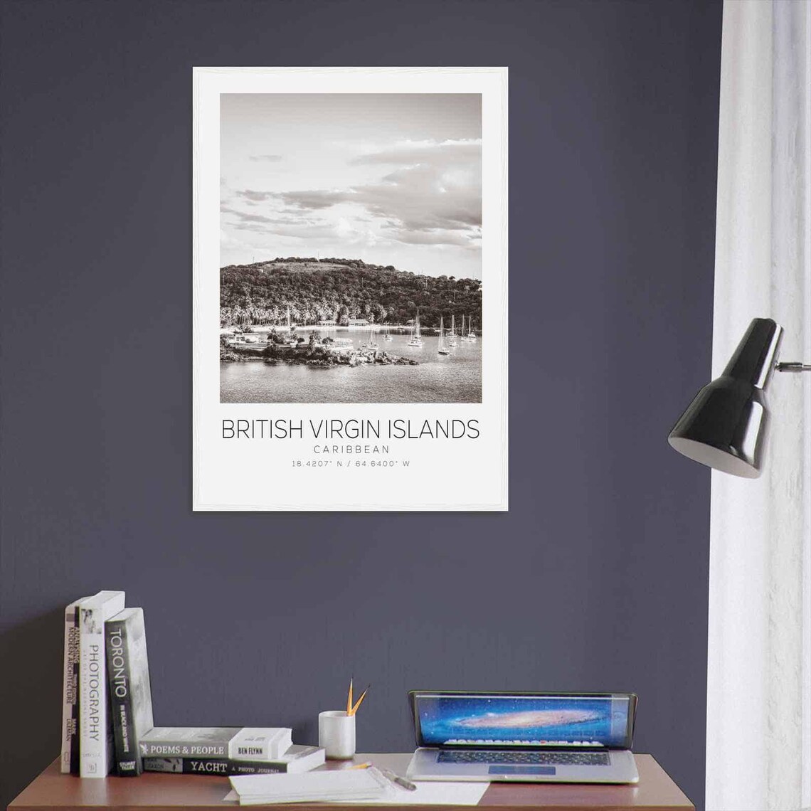 British Virgin Islands Caribbean Harbor Sailboats Black White Poster - Image 3