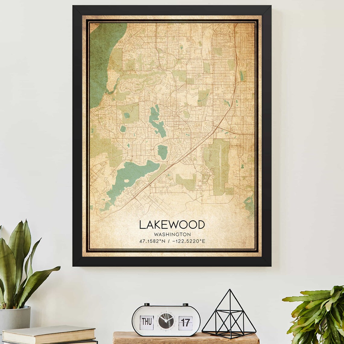 Vintage Lakewood Washington City Street Map Coordinates Poster