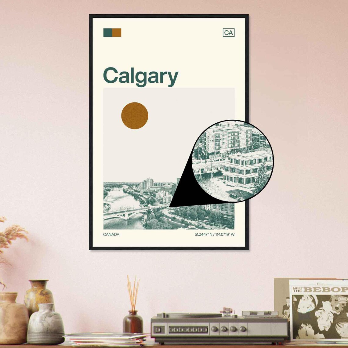 Calgary Canada Bow River Downtown Skyline View Art Travel Poster - Image 4