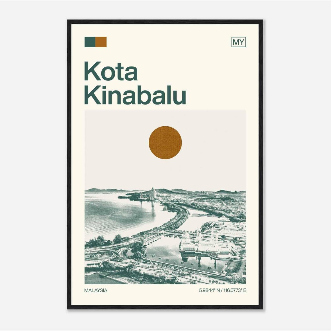 Kota Kinabalu Malaysia Modern Minimalist Waterfront Aerial Poster