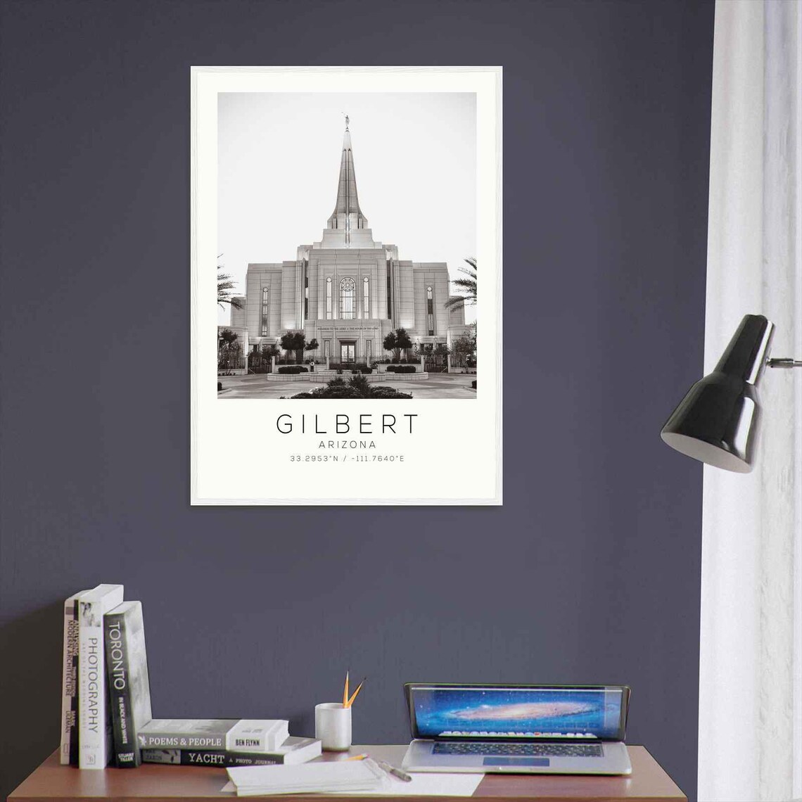 Gilbert Arizona Temple Soaring Spire Black And White Photo Poster - Image 3