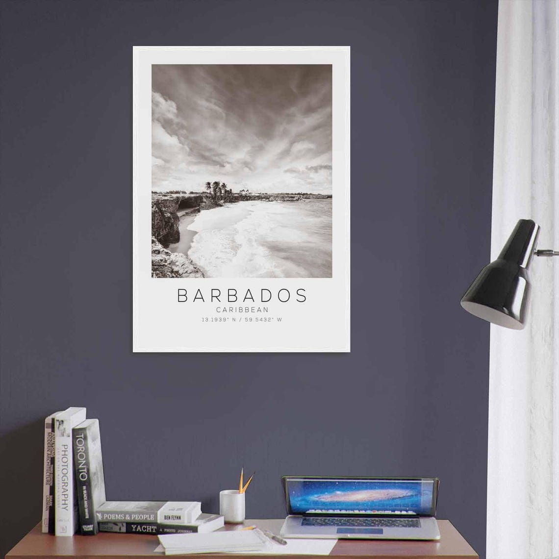 Barbados Caribbean Beach Cliffs Black White Minimalist Poster - Image 3