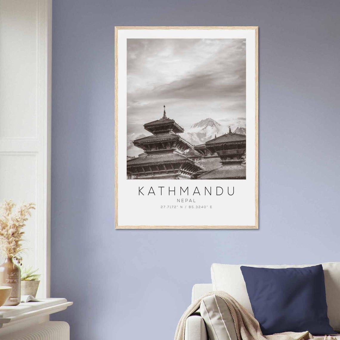 Kathmandu Nepal Black White Pagoda Temples Mountain View Poster - Image 2