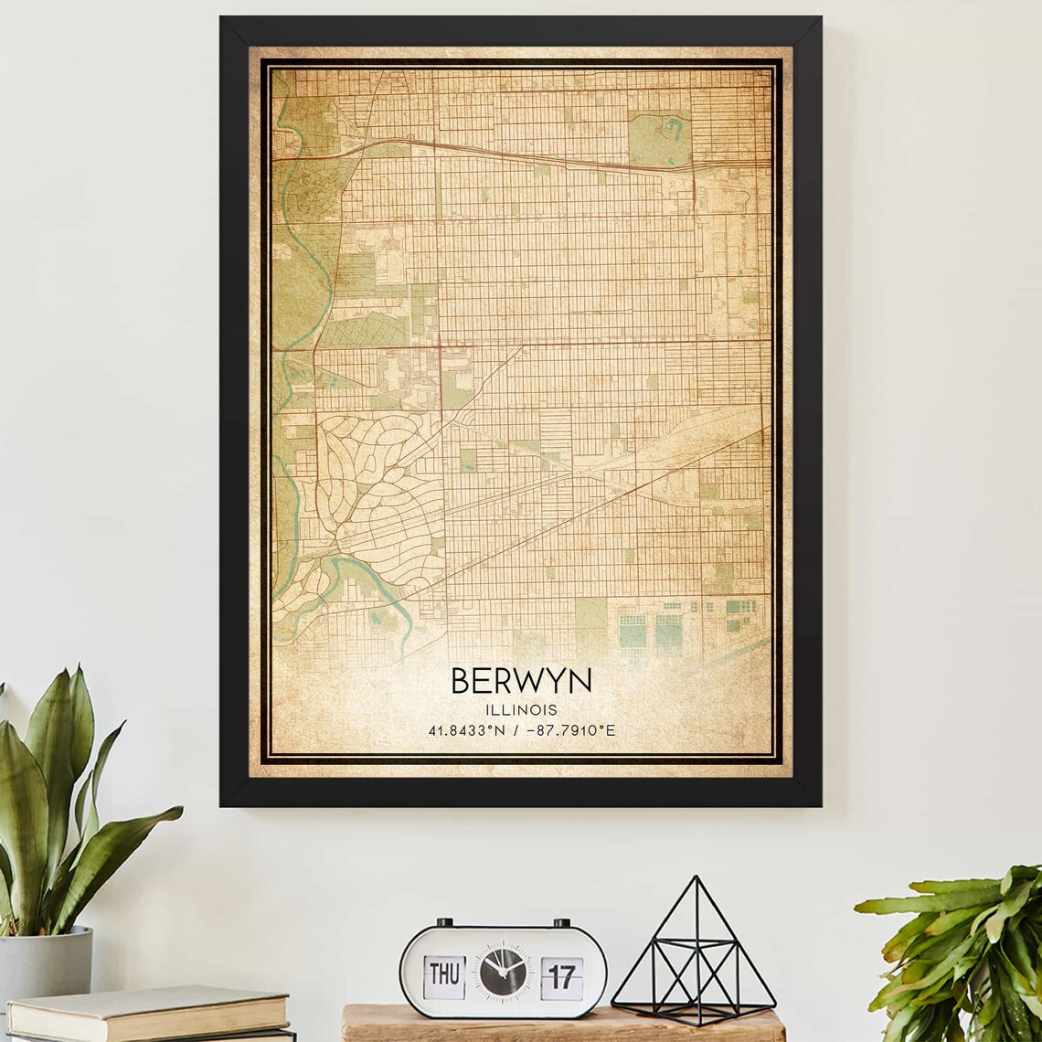 Vintage Berwyn Illinois Map Poster, Custom Art