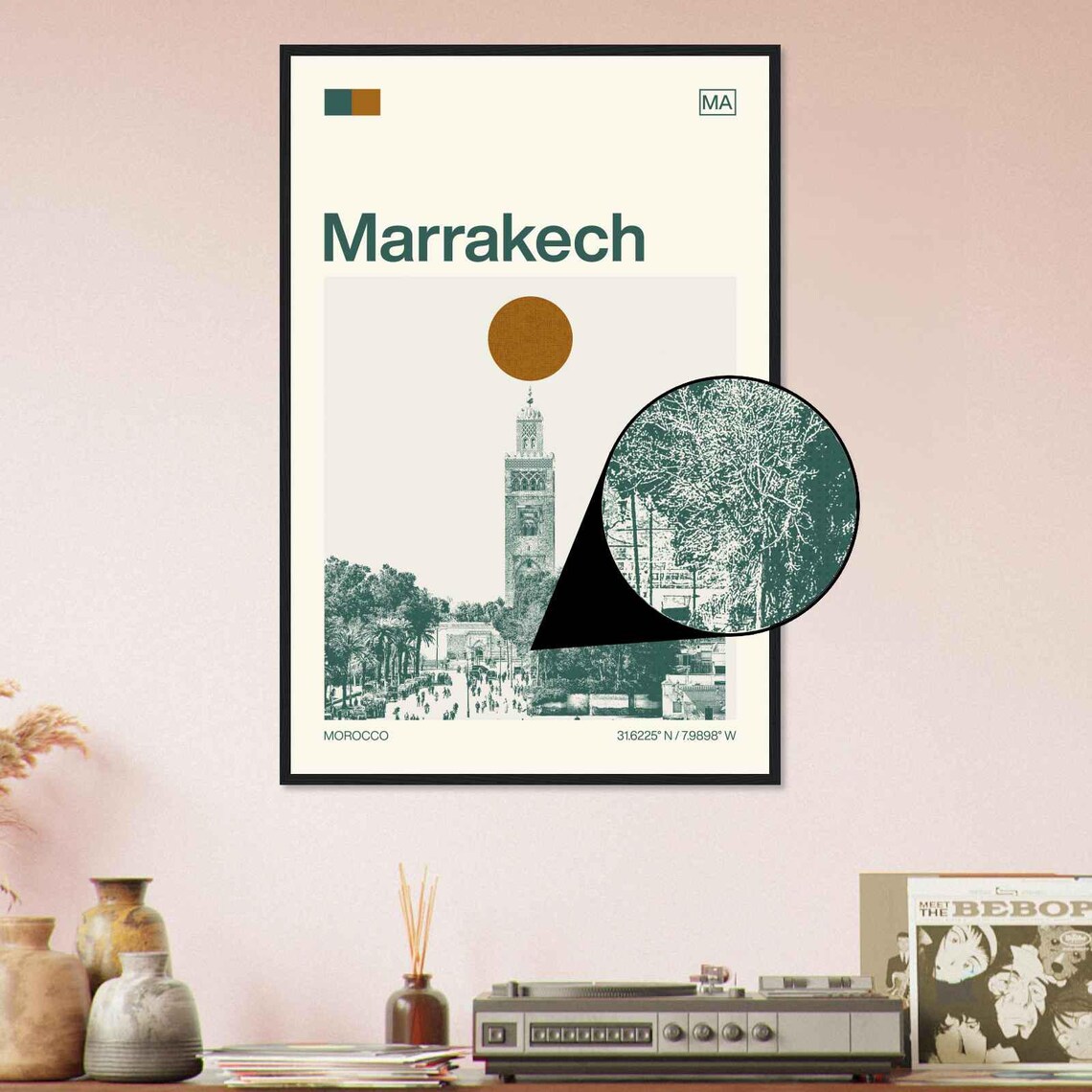 Marrakech Morocco Modern Minimalist Tower Palm Plaza Art Poster - Image 4