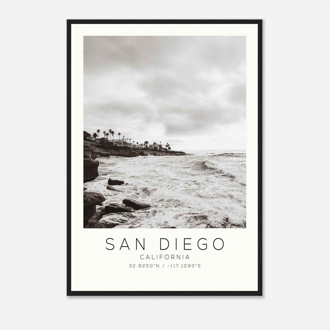 San Diego California Rocky Coast Waves Palm Trees Photo Poster