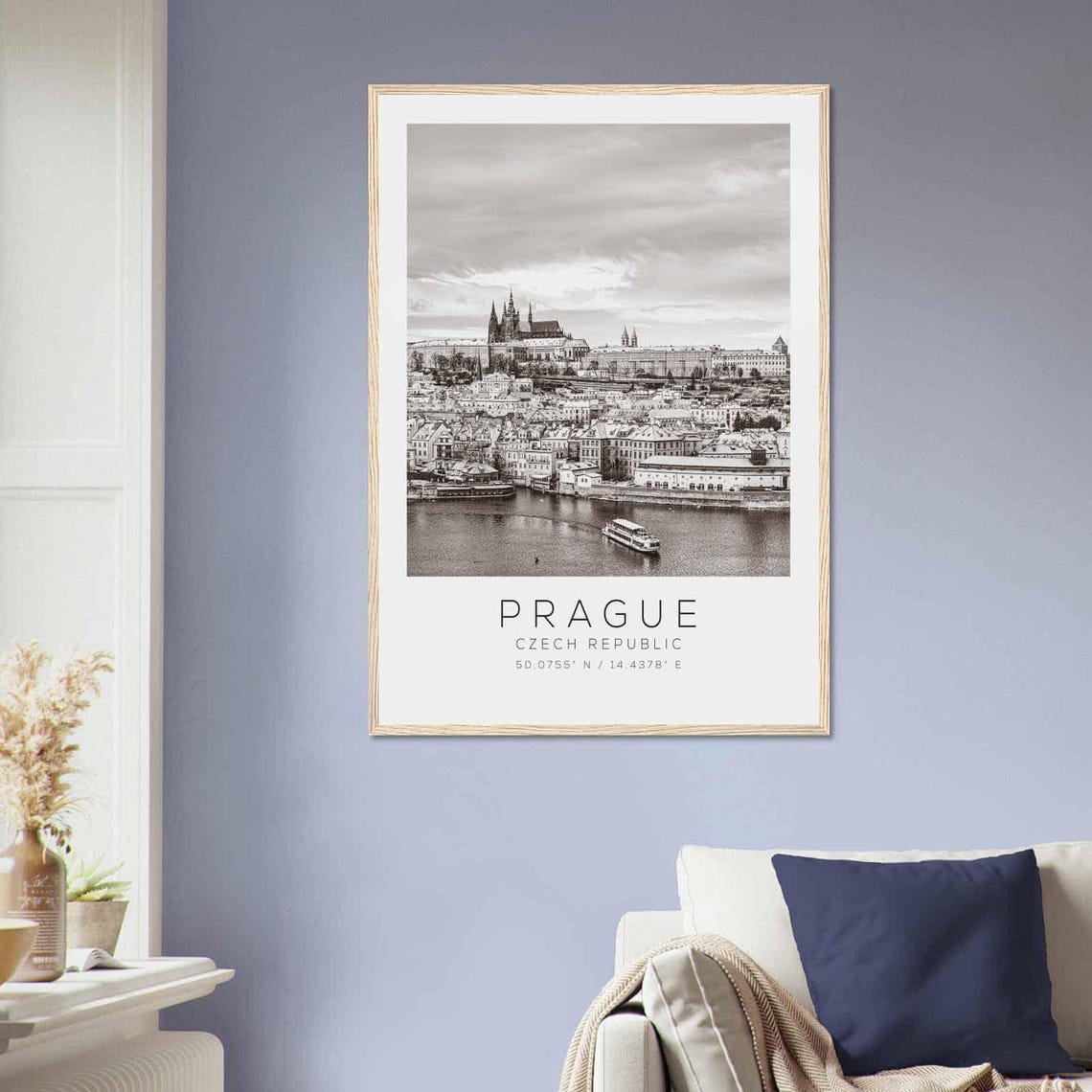 Prague Czech Republic Castle Old Town Vltava Black White Poster - Image 2