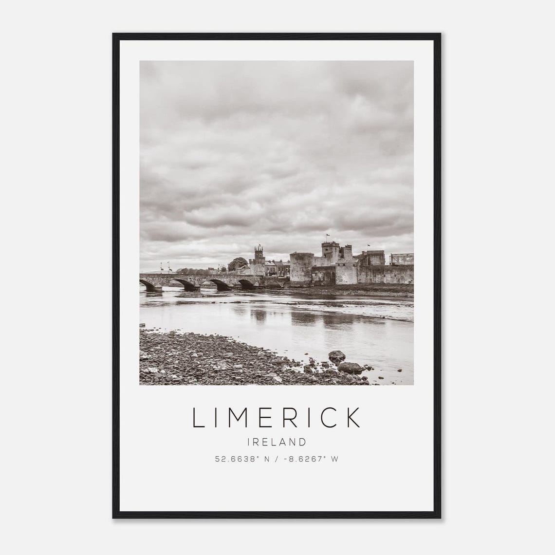Limerick Ireland Travel Photo Poster Bw Print Minimalist