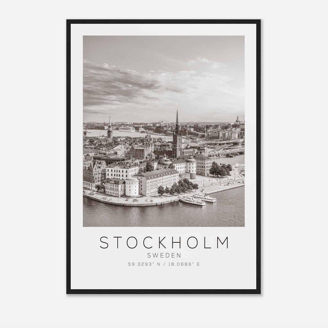 Stockholm Sweden Gamla Stan Aerial Harbor Black and White Photo Poster
