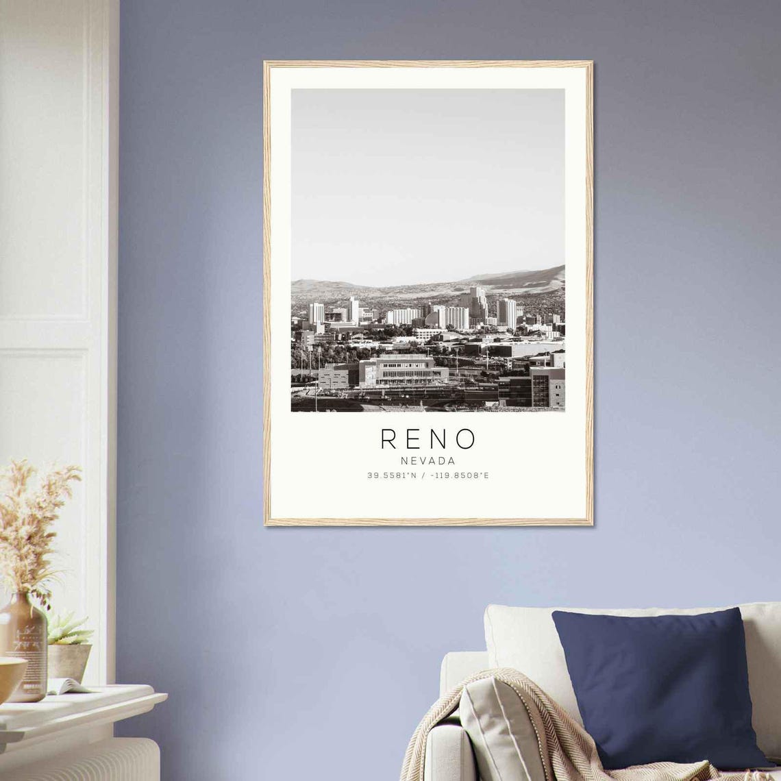 Reno Nevada Wide Panoramic Skyline Black and White Photo Poster - Image 2