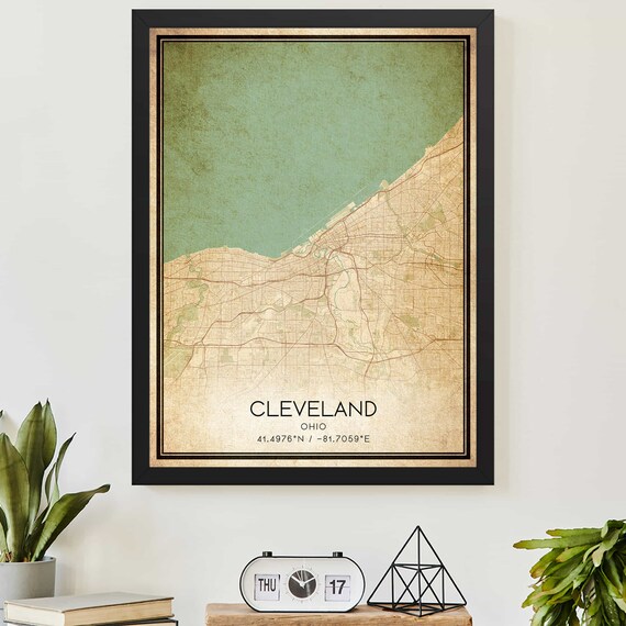 Cleveland Ohio Vintage Street Map With Coordinates Art Print