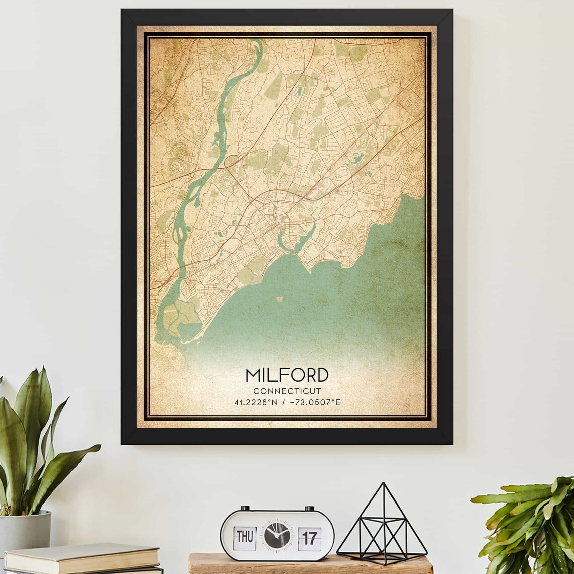 Milford Connecticut Vintage Map Art Print