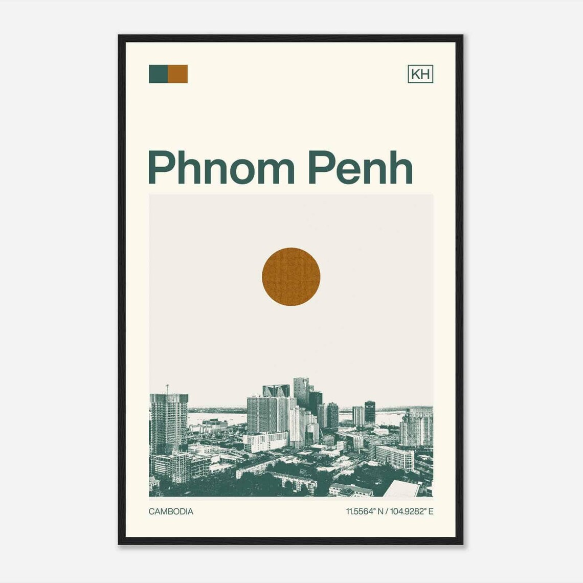 Phnom Penh Cambodia City Skyline Minimalist Duotone Travel Poster