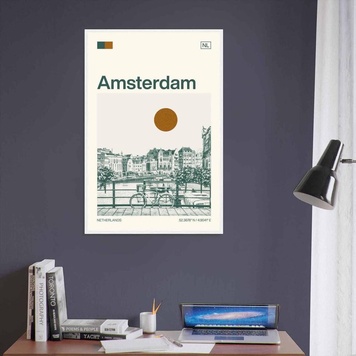 Amsterdam Netherlands Canal Bicycle Bridge Vintage Travel Poster - Image 3